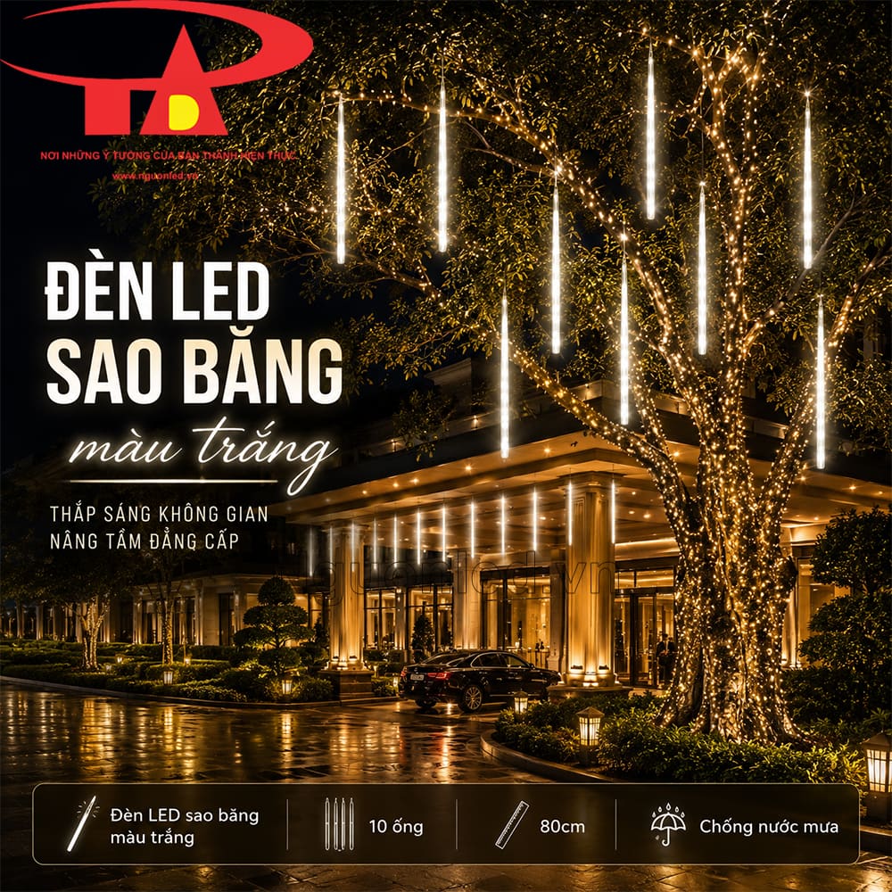 Đèn LED sao băng trắng 10 ống cho khu vực ngoài trời