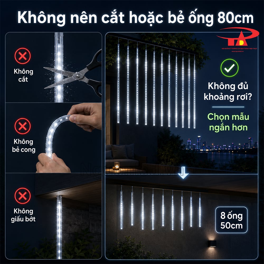 Đèn LED sao băng trắng tạo vệt sáng rơi liên tục