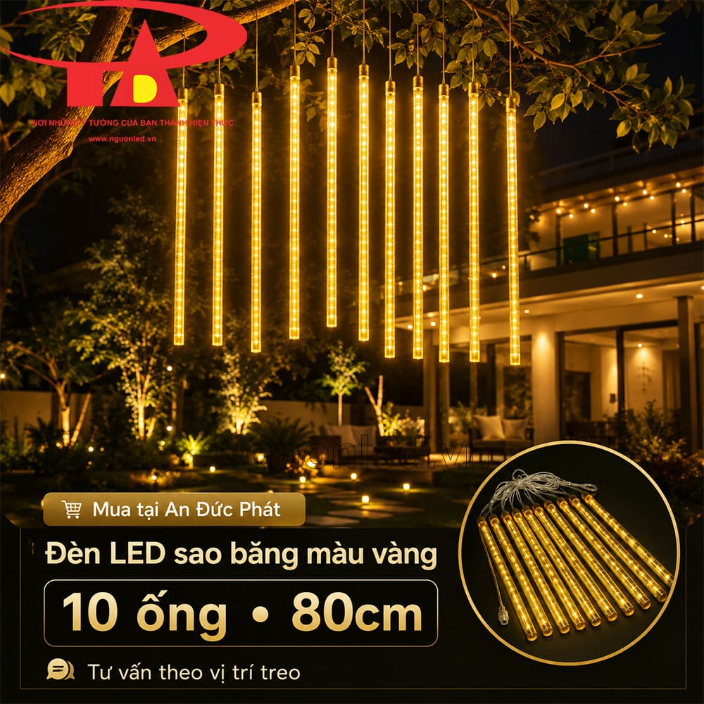 Đèn LED sao băng 10 ống 80cm trang trí quán cafe.