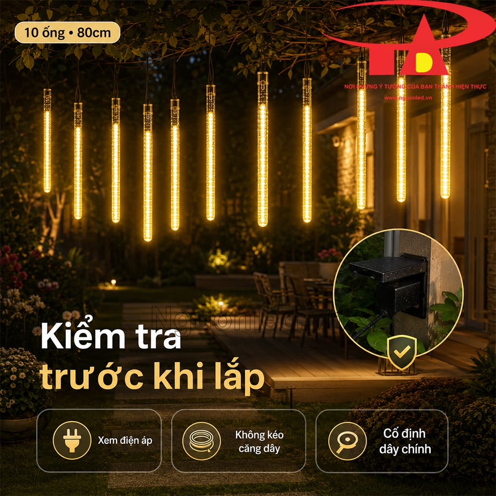 Lưu ý khi mua và lắp đặt đèn LED sao băng màu vàng 10 ống 80cm ngoài trời