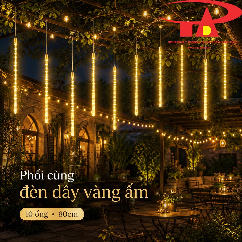 Đèn sao băng vàng ấm 10 ống 80cm cho homestay.