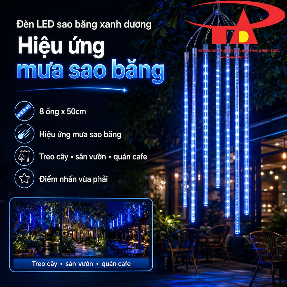 Hiệu ứng mưa sao băng xanh dương của đèn