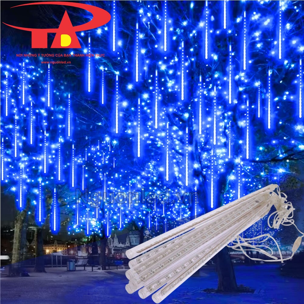 Đèn LED sao băng xanh dương trang trí resort sân vườn, treo cây