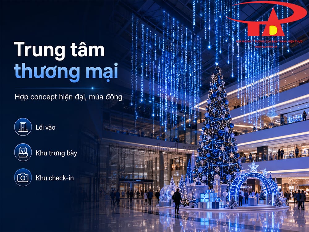 Đèn LED sao băng xanh dương trang trí trung tâm thương mại