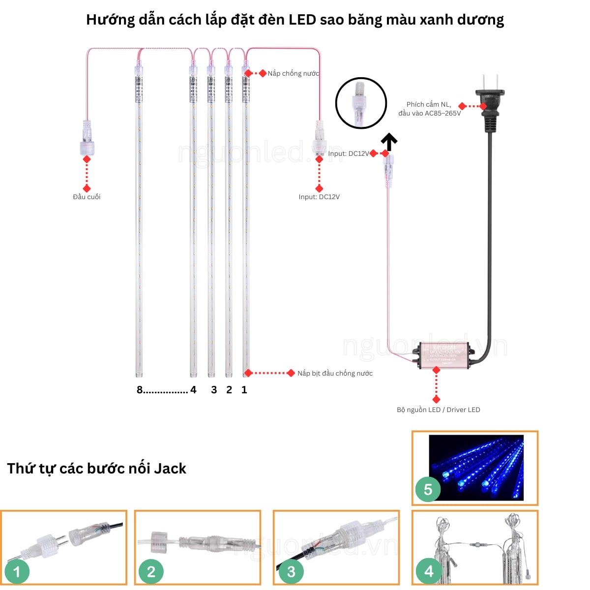 Hướng dẫn lắp đặt đèn sao băng xanh dương