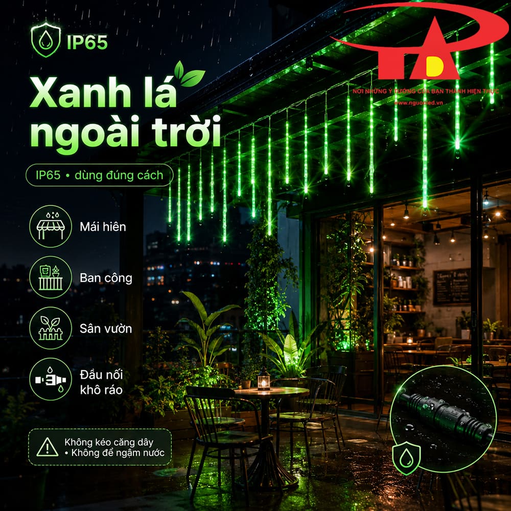 Đèn LED sao băng màu xanh lá 8 ống 50cm, dạng ống thả dùng trang trí cây xanh và sân vườn