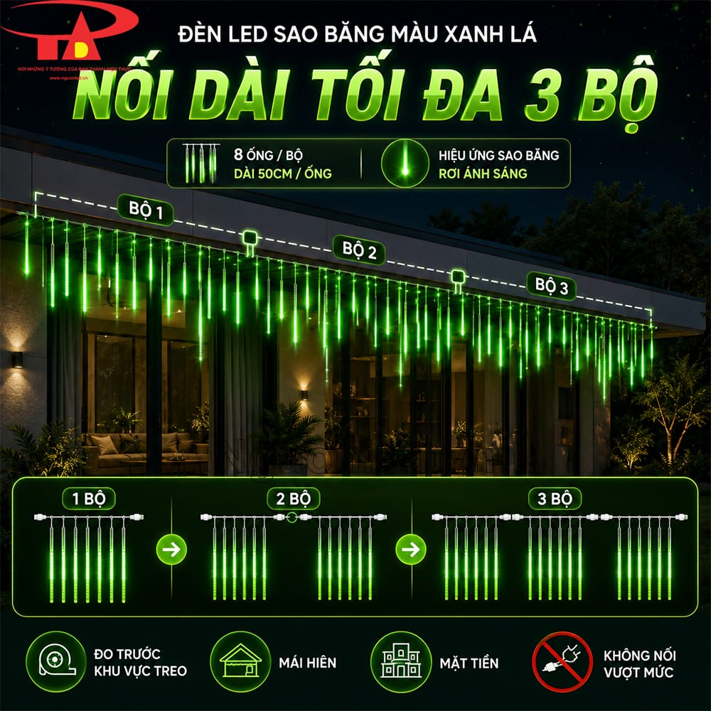 Có thể nối dài tối đa 3 bộ khi cần trang trí khu vực rộng hơn