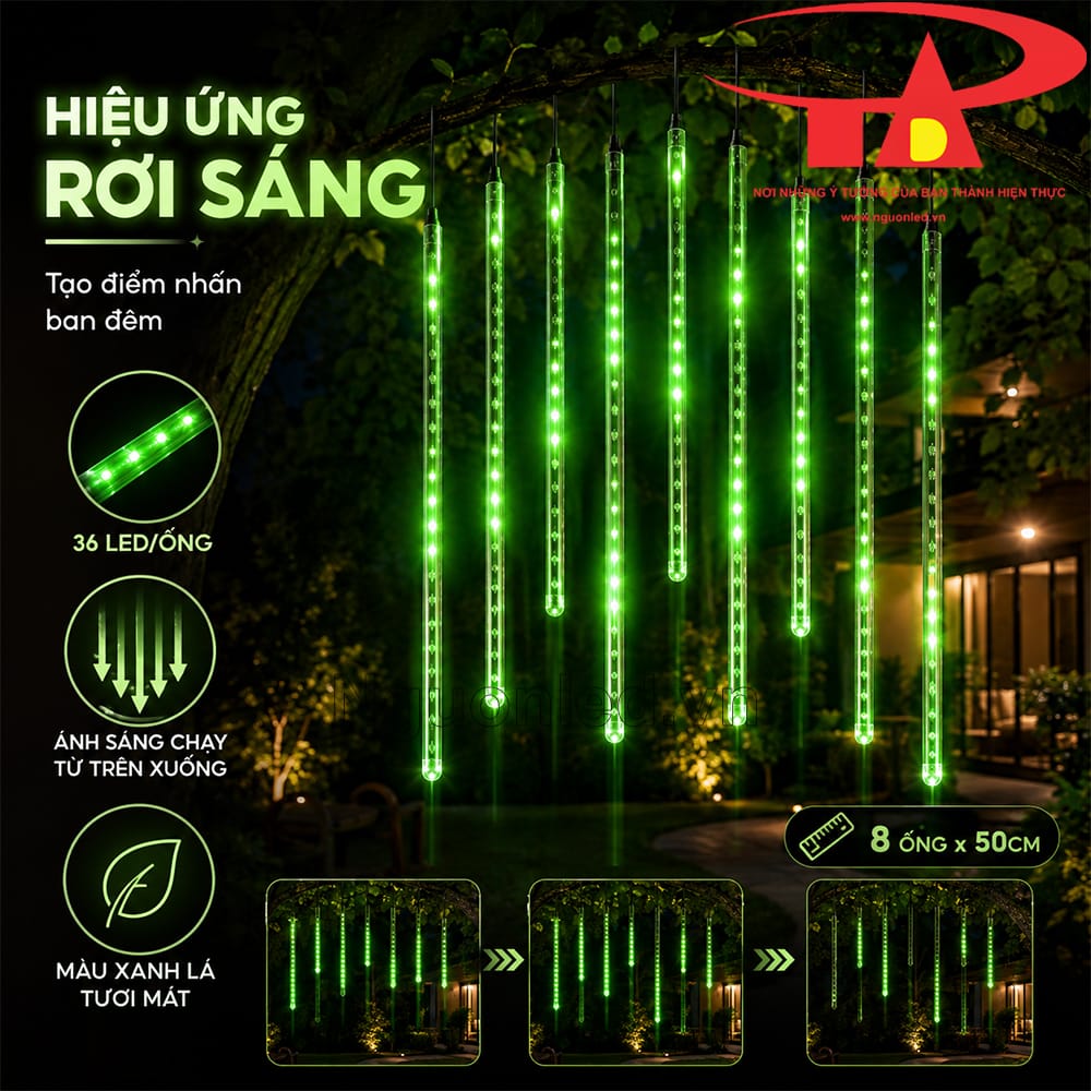Hiệu ứng rơi sáng của đèn sao băng xanh lá