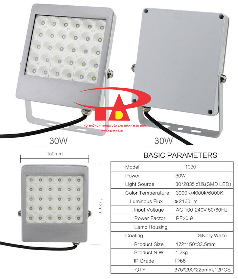 Đèn led pha 30w vỏ trắng SMD 3030