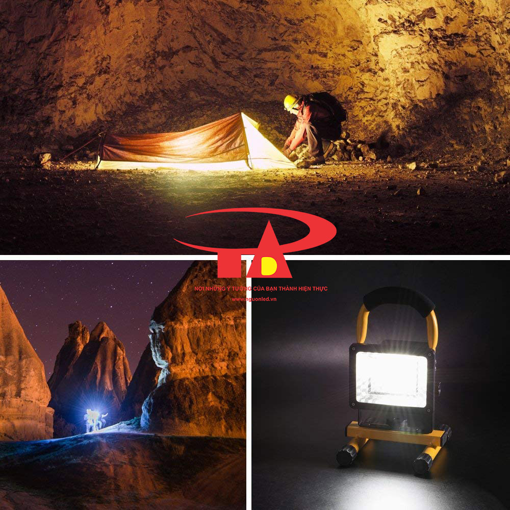 đèn pha sạc điện 50w chiếu sáng khi cắm trại, dã ngoại, du lịch