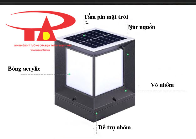 cấu tạo đèn trụ cổng năng lượng mặt trời giá rẻ, loại tốt