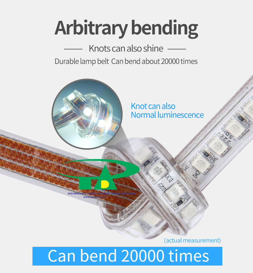 Uống cong đèn led dây 5050 ánh sáng vàng, xanh lá, đỏ, hồng RGB cuộn 100m 220V 