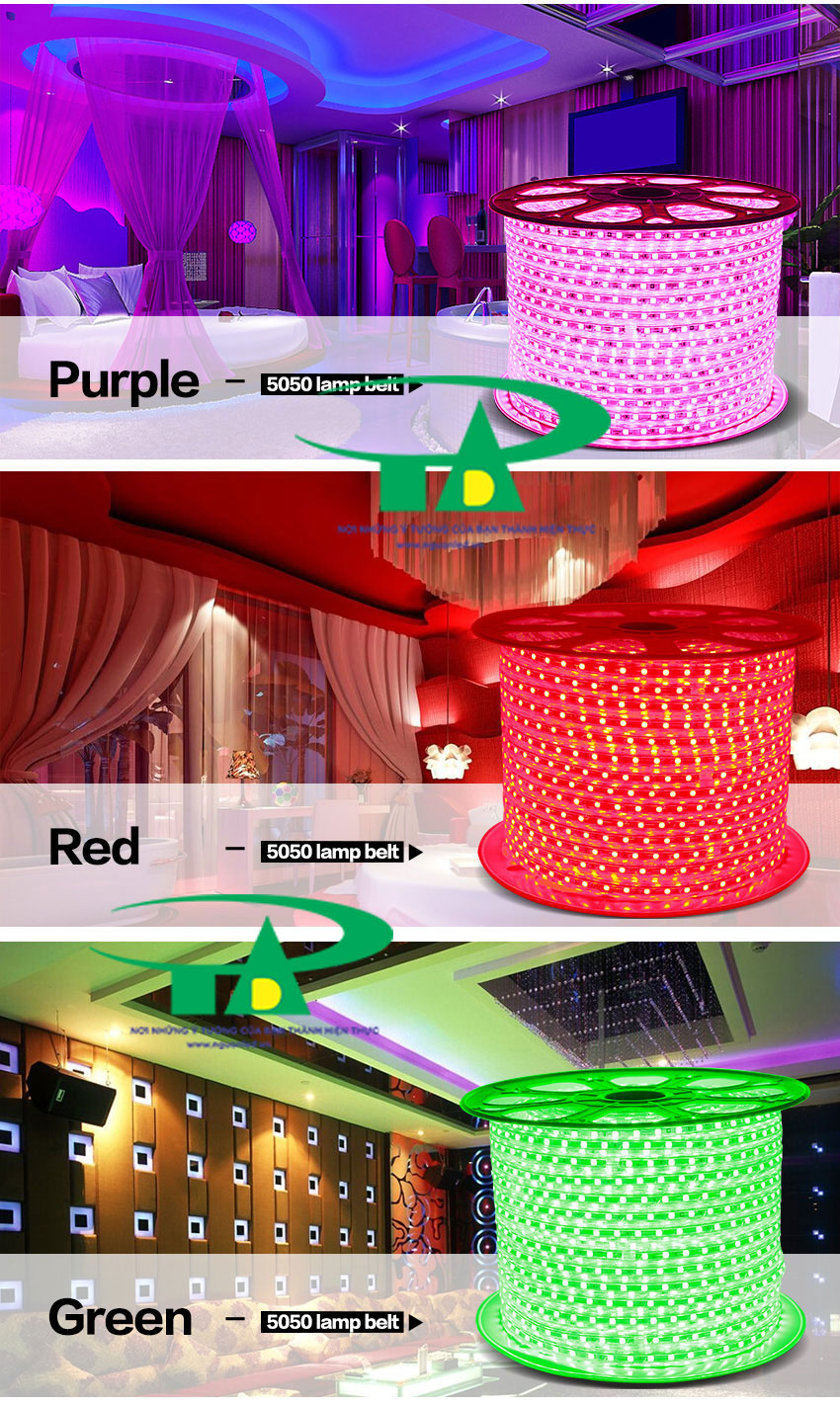 Đèn LED dây 5050 cuộn 100m điện 220V màu hồng loại tốt dùng trang trí nội thất, chiếu sáng ngoài trời, quán gốc cây