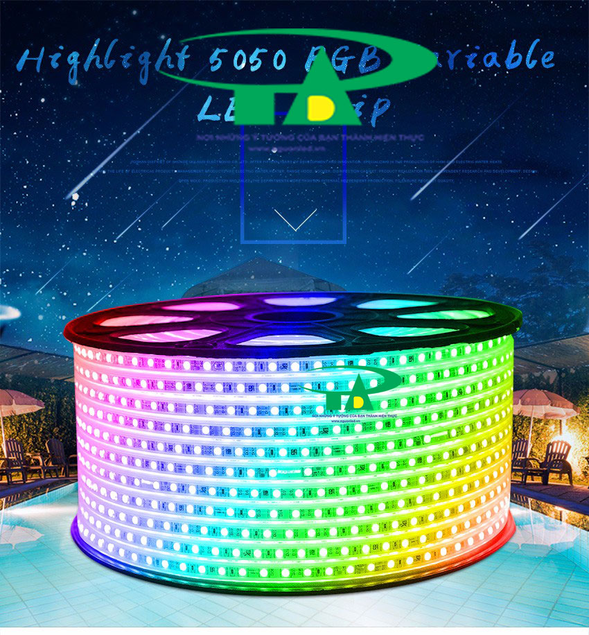 Đèn led dây 5050 đổi màu, RGB, cuộn 100m 220V loại tốt, siêu sáng