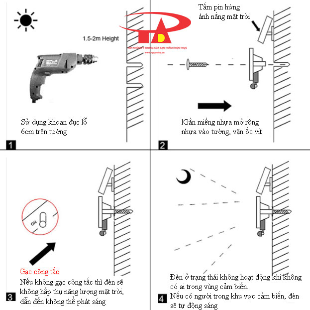 hướng dẫn lắp đặt hệ thống đèn led pha năng lượng mặt trời